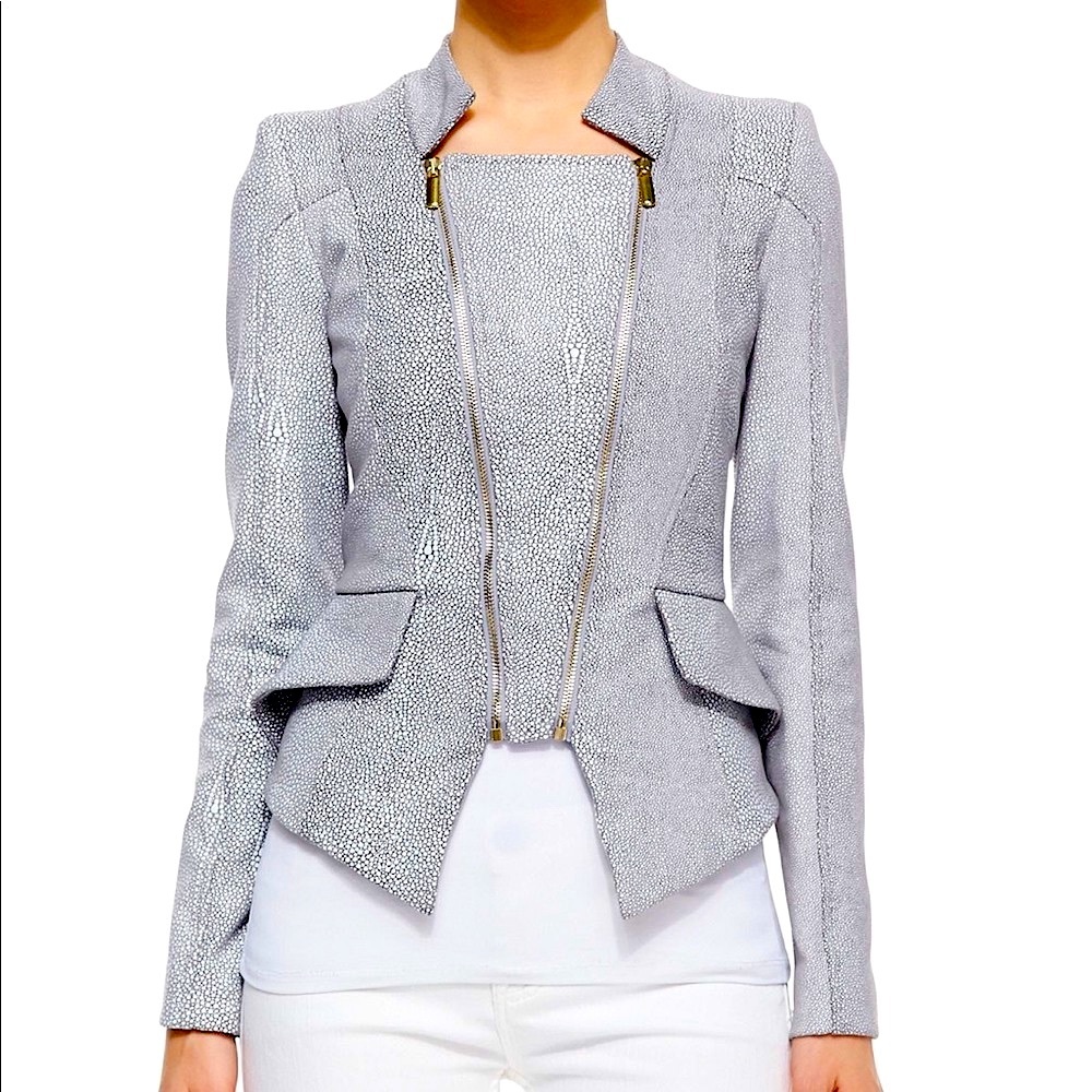 New Valentina Shah Giovanna Stingray Faux Leather Double-Zip Jacket 2